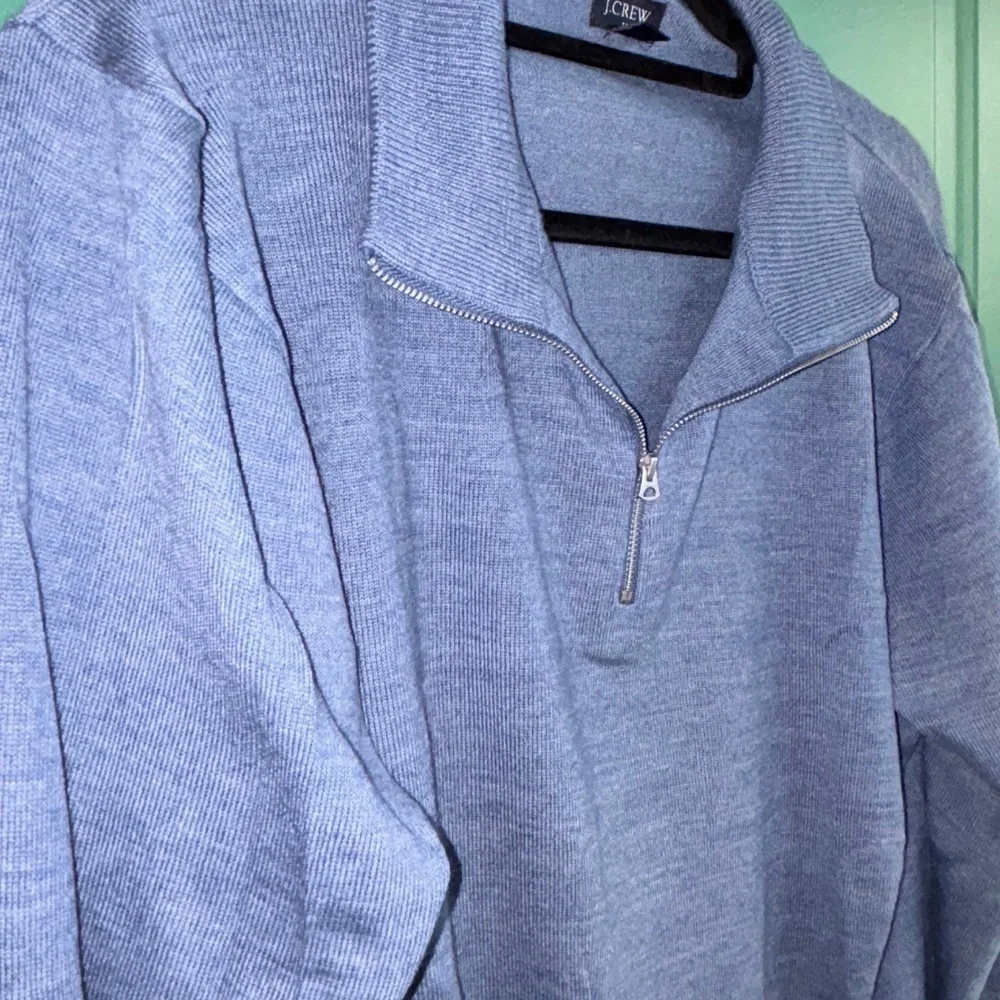 J Crew 1/4 Zip Wool Blend Light Blue Sweater Sz Large